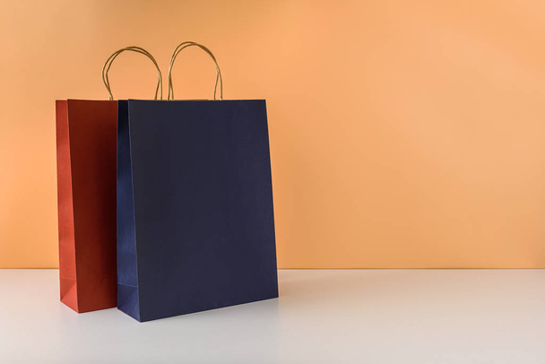mockup of blank craft package or colorful paper shopping bag wit - Photo, image