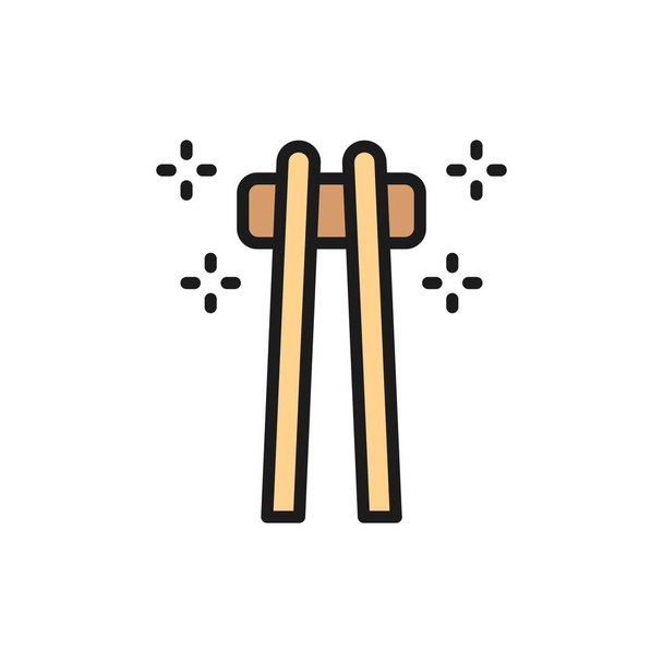 Vector palos de sushi de bambú, palillos icono de línea de color plano
. - Vector, Imagen