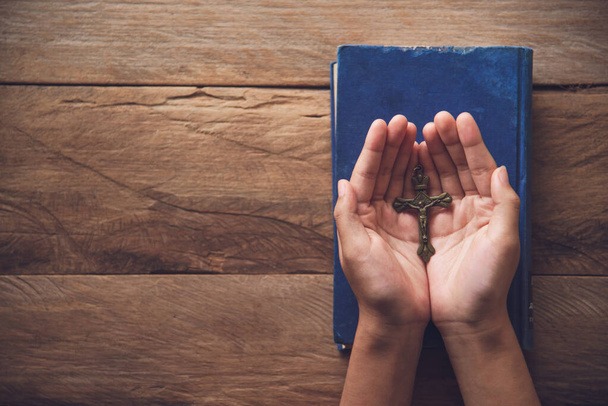 Human hands open palm of Christian for blessings and hopes Pray  - Valokuva, kuva