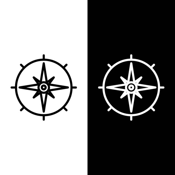 set line wind rose icon isoliert auf schwarzem und weißem Hintergrund. Kompass-Symbol für Reisen. Navigationsdesign. Vektorillustration - Vektor, Bild