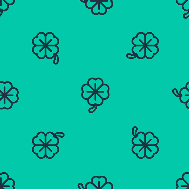 Blue line Four leaf clover icon isolated seamless pattern on green background. Happy Saint Patrick day. Vector Illustration - Vektor, kép