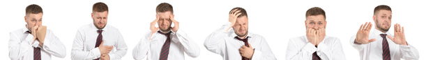 Set di uomo d'affari che ha un attacco di panico su sfondo bianco
 - Foto, immagini