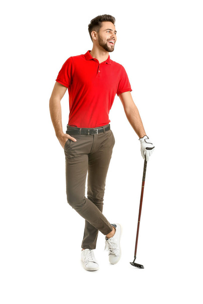 Handsome male golfer on white background - Φωτογραφία, εικόνα