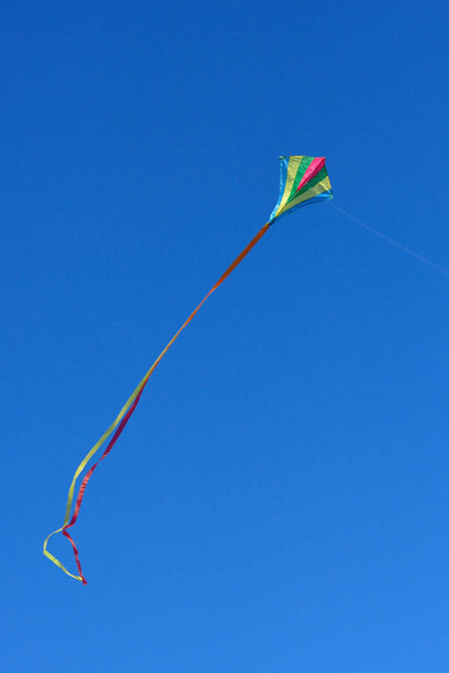 Kite flying in clear and blue sky on sunny daytime. - Photo, image