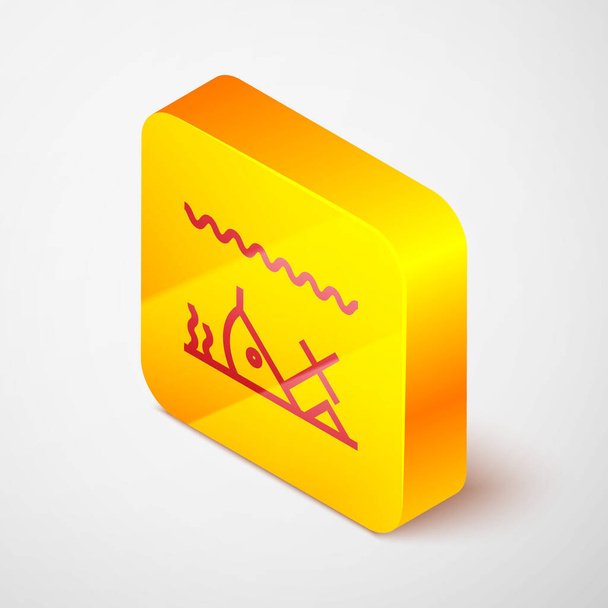 Isometric line Sunken ship at the bottom of the sea icon isolated on grey background. Yellow square button. Vector Illustration - Vector, Image