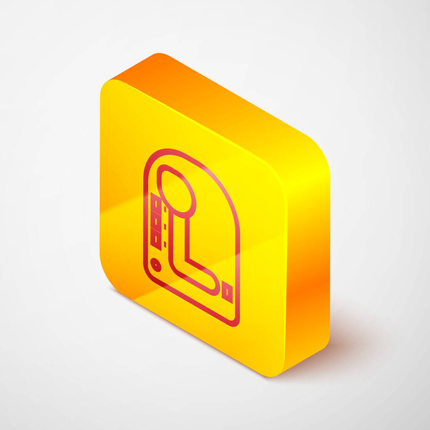 Isometric line Gear shifter icon isolated on grey background. Transmission icon. Yellow square button. Vector Illustration - Vector, Image
