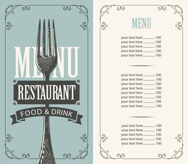 restaurant menu with price list and realistic fork - Vektor, kép