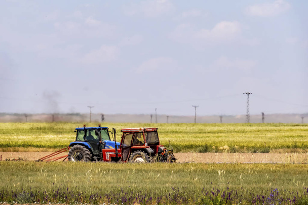konya,turkey-2019.agricultural activities in konya plain with tractor in  turkey. - Foto, Imagem