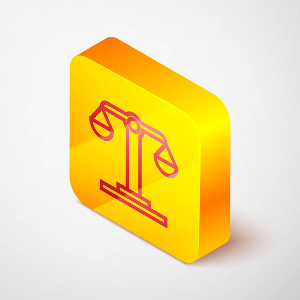 Isometric line Libra zodiac sign icon isolated on grey background. Astrological horoscope collection. Yellow square button. Vector Illustration - Vector, Image