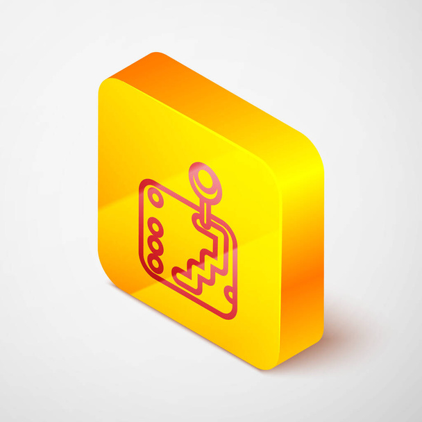 Isometric line Gear shifter icon isolated on grey background. Transmission icon. Yellow square button. Vector Illustration - Vector, Image