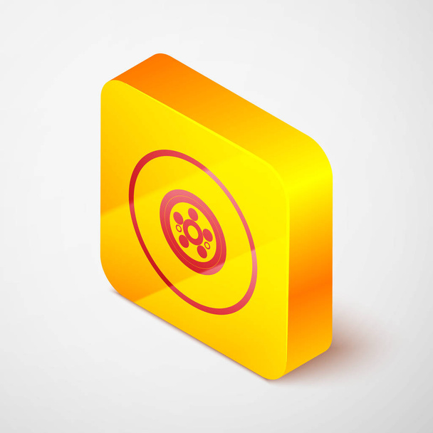 Isometric line Car brake disk icon isolated on grey background. Yellow square button. Vector Illustration - Vector, Image