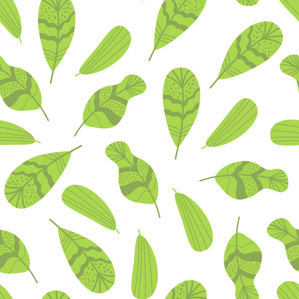Foliage seamless pattern Green hand drawn leaf repeat background Natural Leaves ecological print - Vector, Image