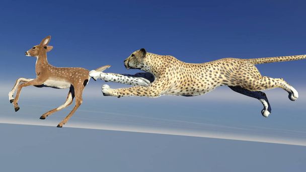 Gepárd antilopra vadászik, 3D illusztráció - Fotó, kép