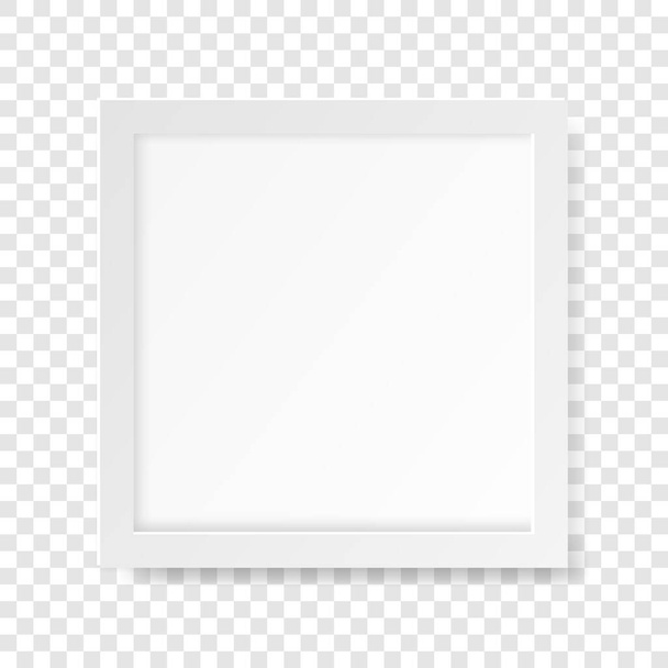 White realistic square empty picture frame on transparent background. Blank white picture frame mockup template isolated on neutral background. Vector illustration - Vector, Image