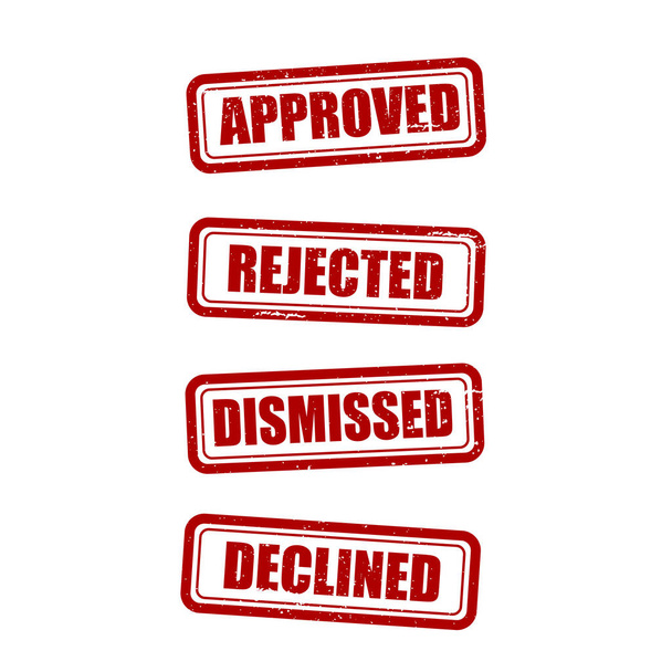 Approved, Rejected, Declined, and Dismissed Rubber Stamps on white - Vector, Image