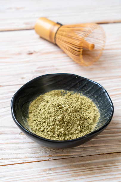 matcha green tea powder with whisk - Foto, Imagen
