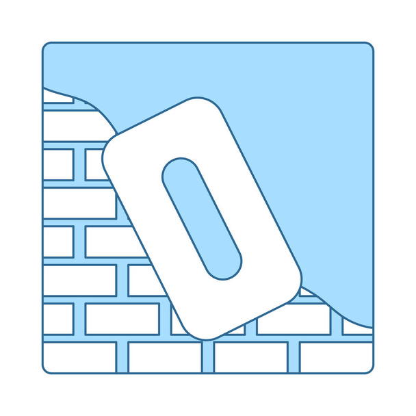 Icon Of Plastered Brick Wall. Thin Line With Blue Fill Design. Vector Illustration. - Vector, Image