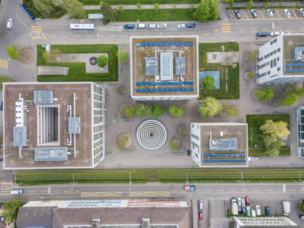 Aerial view of building in residential area in european city - 写真・画像