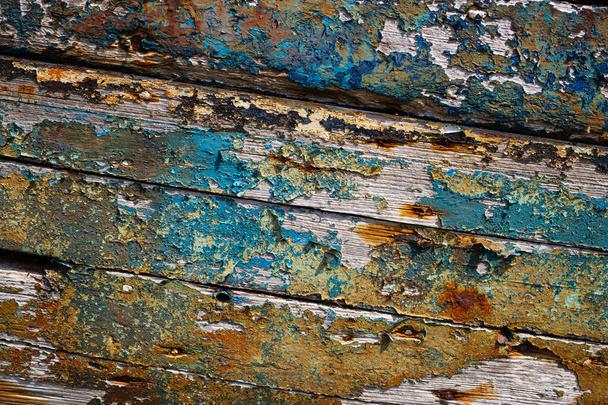 Peeling blauwe verf achtergrond hout textuur - Foto, afbeelding