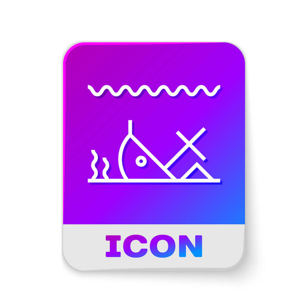 White line Sunken ship at the bottom of the sea icon isolated on white background. Rectangle color button. Vector Illustration - ベクター画像