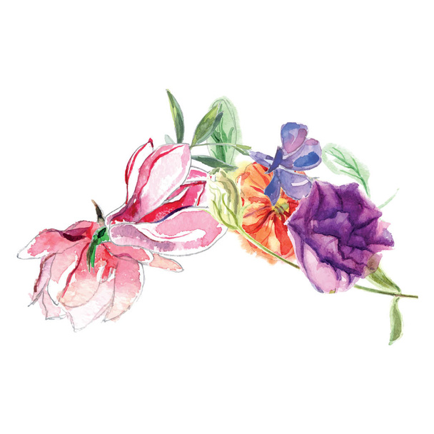 Watercolor bouquet from different flowers - Vetor, Imagem