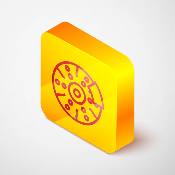 Ligne isométrique Disque de frein de voiture avec icône étrier isolé sur fond gris. Bouton carré jaune. Illustration vectorielle
 - Vecteur, image