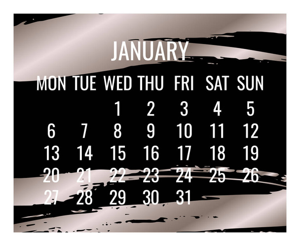 January year 2020 monthly golden calendar - Vector, Image