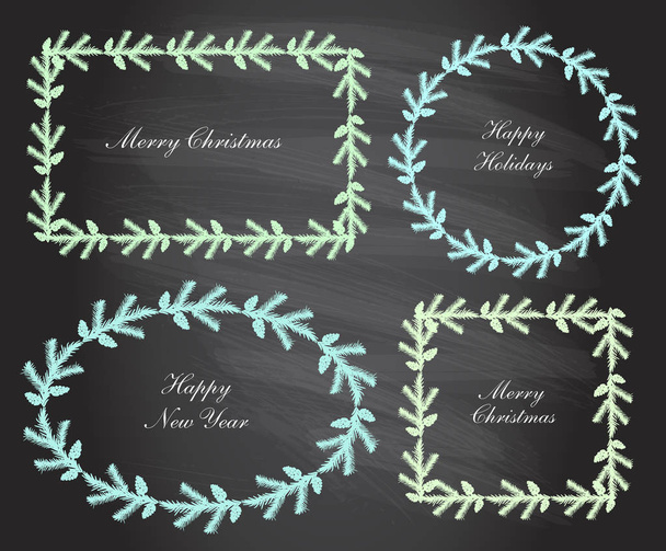 Christmas fir wreath frames set on a chalkboard - Vector, Image