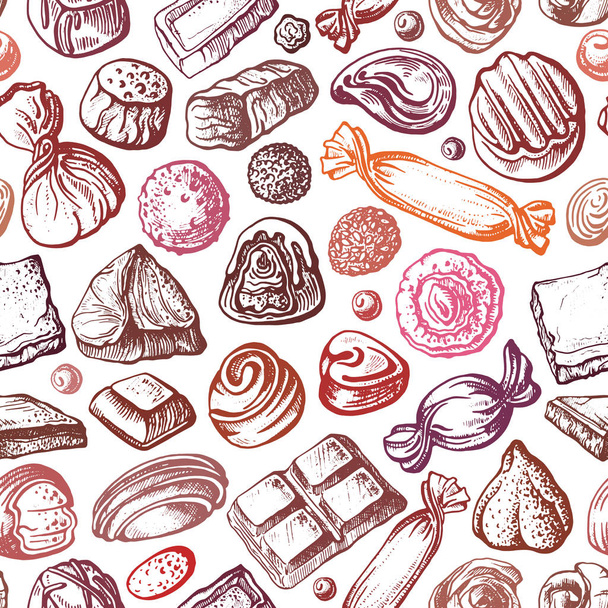 Chocolate sweet candy. Vector seamless pattern - Vector, Image