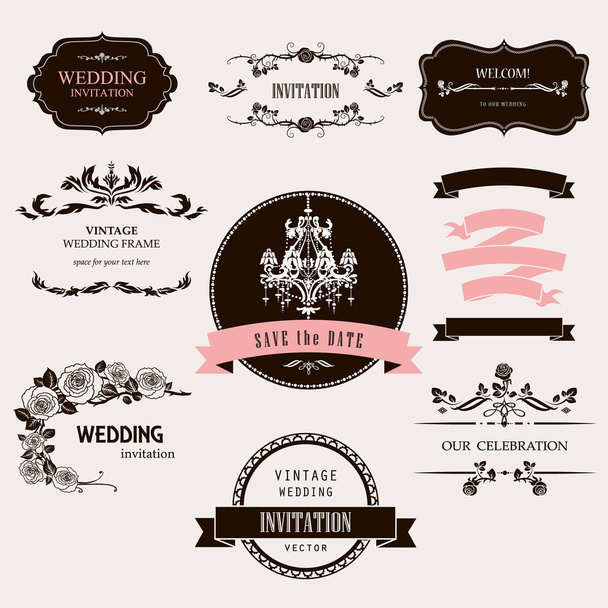 Set of celebration frames and labels with vintage design. - Vector, imagen