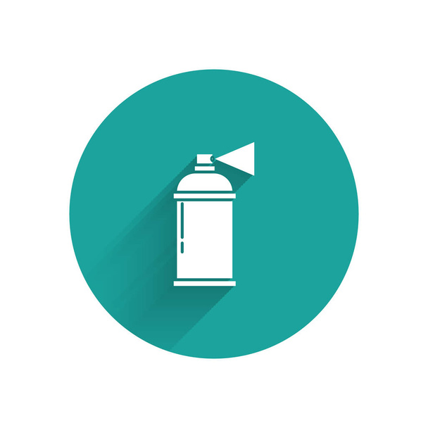 White Paint spray can icon isolated with long shadow background. Green circle button. Vector Illustration - Vector, Image