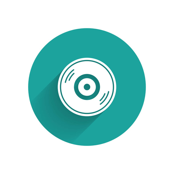 White Vinyl disk icon isolated with long shadow. Green circle button. Vector Illustration - Vector, Image