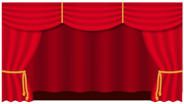白い背景の劇場のカーテン。演劇の舞台。装飾要素。装飾的なデザインのための古典的なカバーデザイン。赤いカーテン。孤立したベクトルだ映画初公開 - ベクター画像