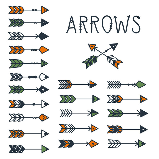 Arrows set in tribal style on white background, outline vector illustration. - Vector, afbeelding