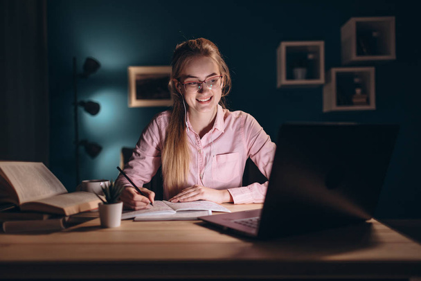 Pretty Young Student Studying in the Evening - Photo, Image