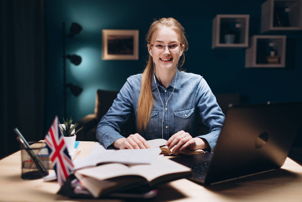 Enthusiastic Young Girl is Ready to Begin English Lesson - Photo, Image