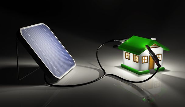 Solarmodul lädt ein kleines Haus - Foto, Bild