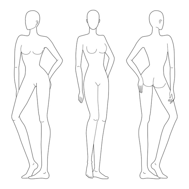Fashion template of lady in standing poses.  - ベクター画像