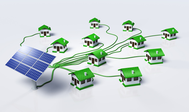 Des panneaux solaires alimentent les maisons
 - Photo, image