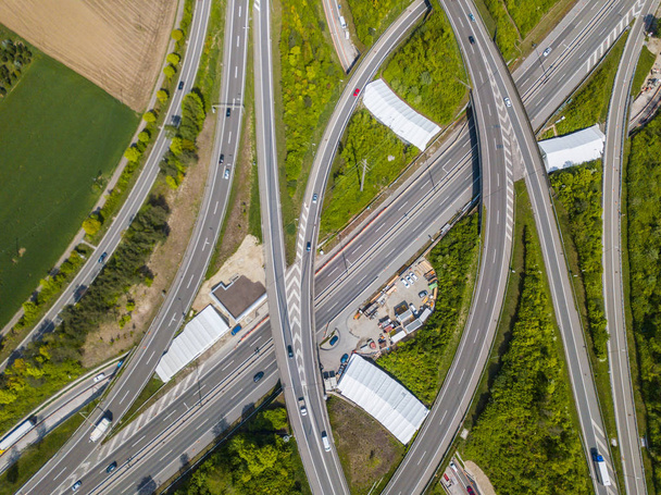 Aerial view of large highway intersection in Switzerland - Photo, Image