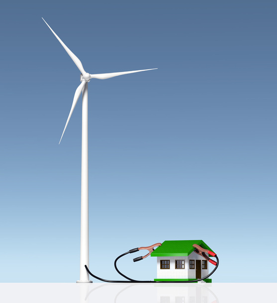 Gerador de vento fornece uma pequena casa
 - Foto, Imagem