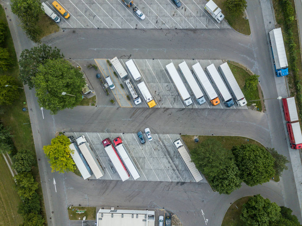 Aerial view of truck parking lot in Switzerland - Photo, Image