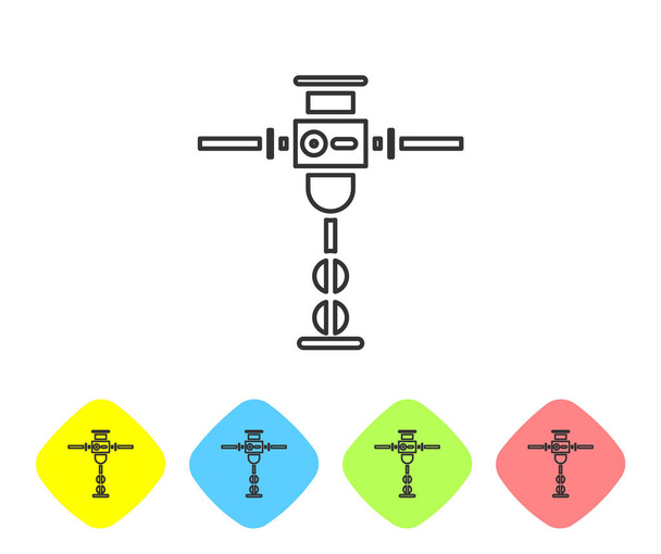 graue Linie Bau Presslufthammer Symbol isoliert auf weißem Hintergrund. setzen Sie Symbole in farbigen Rautenknöpfen. Vektorillustration - Vektor, Bild