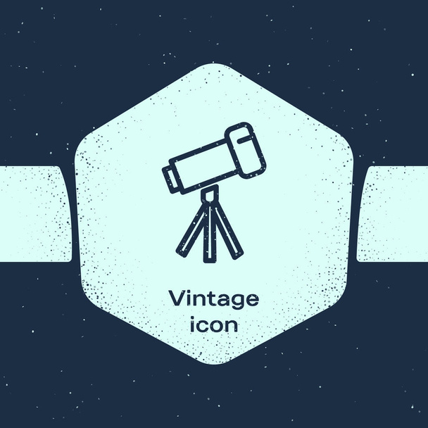 Grunge line Telescope icon isolated on blue background. Scientific tool. Education and astronomy element, spyglass and study stars. Monochrome vintage drawing. Vector Illustration - Vector, Image