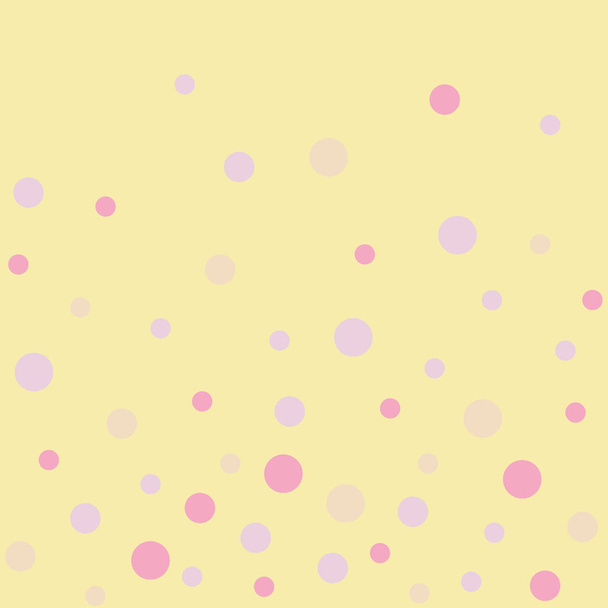 Patrón sin costura vectorial arcoíris pastel con lunares de color rosa, púrpura, beige y fondo amarillo
. - Vector, imagen