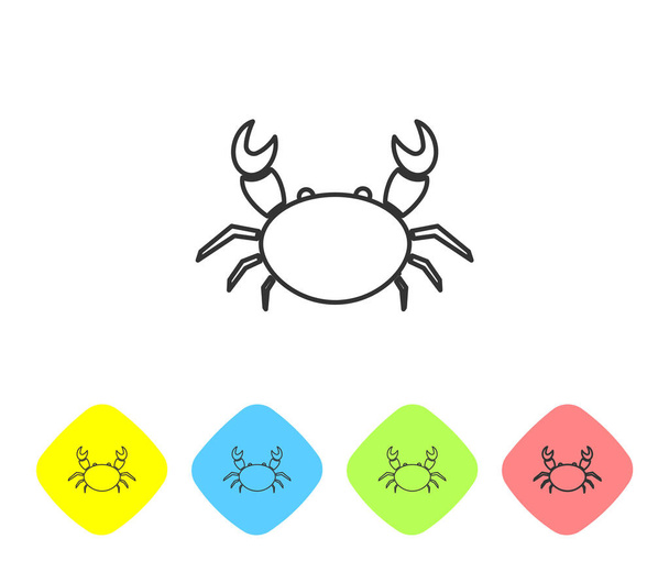 Icono de Cangrejo de línea gris aislado sobre fondo blanco. Establecer iconos en los botones de rombo de color. Ilustración vectorial
 - Vector, Imagen