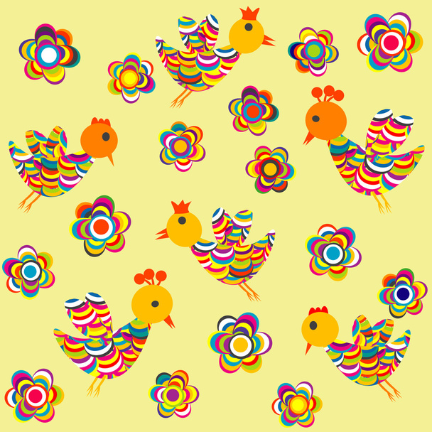 Fondo estilizado de pájaros y flores para niños
 - Foto, Imagen