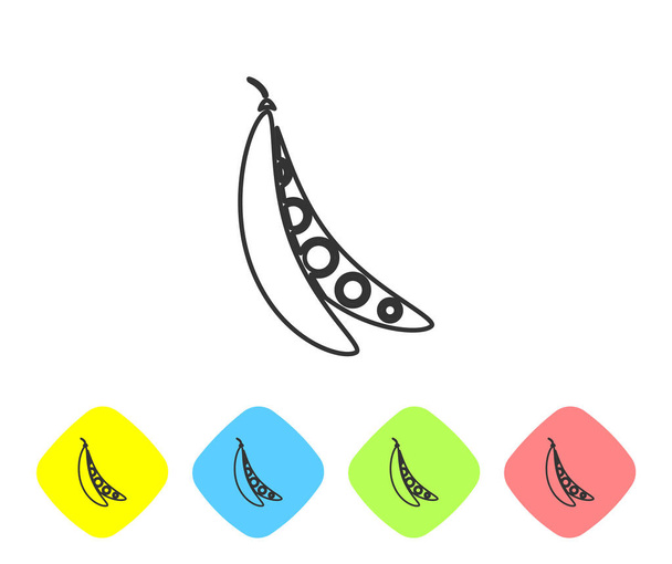 Línea gris Icono de frijoles de riñón aislado sobre fondo blanco. Establecer iconos en los botones de rombo de color. Ilustración vectorial
 - Vector, Imagen