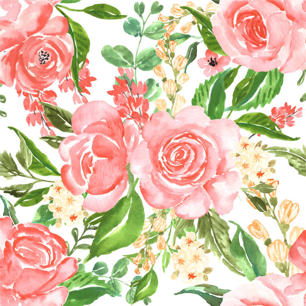 patrón sin costuras Hermosa rosa rosa acuarela flor
 - Vector, Imagen