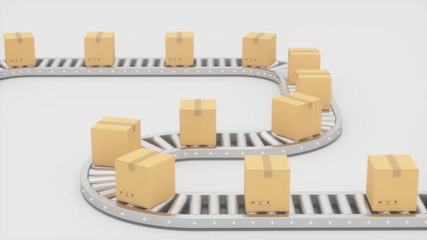 Boxes moving on the conveyor belt, 3d rendering. - Footage, Video